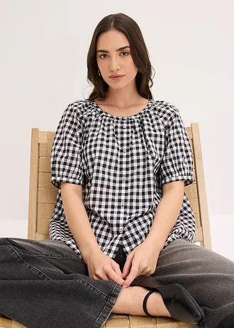 Chemisier 100% coton • noir-écru carreaux • Boutique bonprix