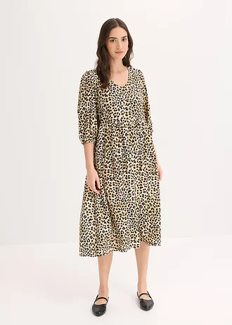 Rochie-tunică din material fluid cu viscoză • imprimat leo bej • magazin bonprix