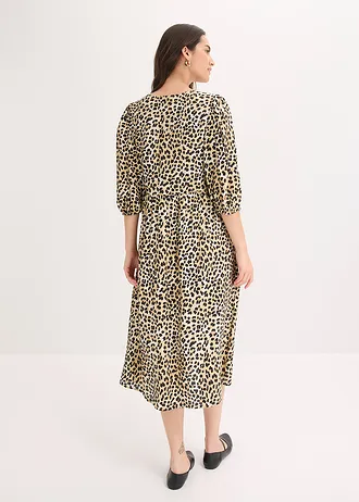 Rochie-tunică din material fluid cu viscoză • imprimat leo bej • magazin bonprix