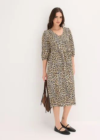 Tuniekjurk van een soepele viscose-mix, Kleur: beige met luipaardprint