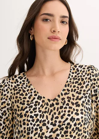 Tunikové šaty z padavého viskózového mixu • béžová leopard potlačená • obchod bonprix