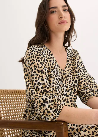 Tunikové šaty ze splývavé viskózové směsi • béžová s leopardím potiskem • bonprix obchod