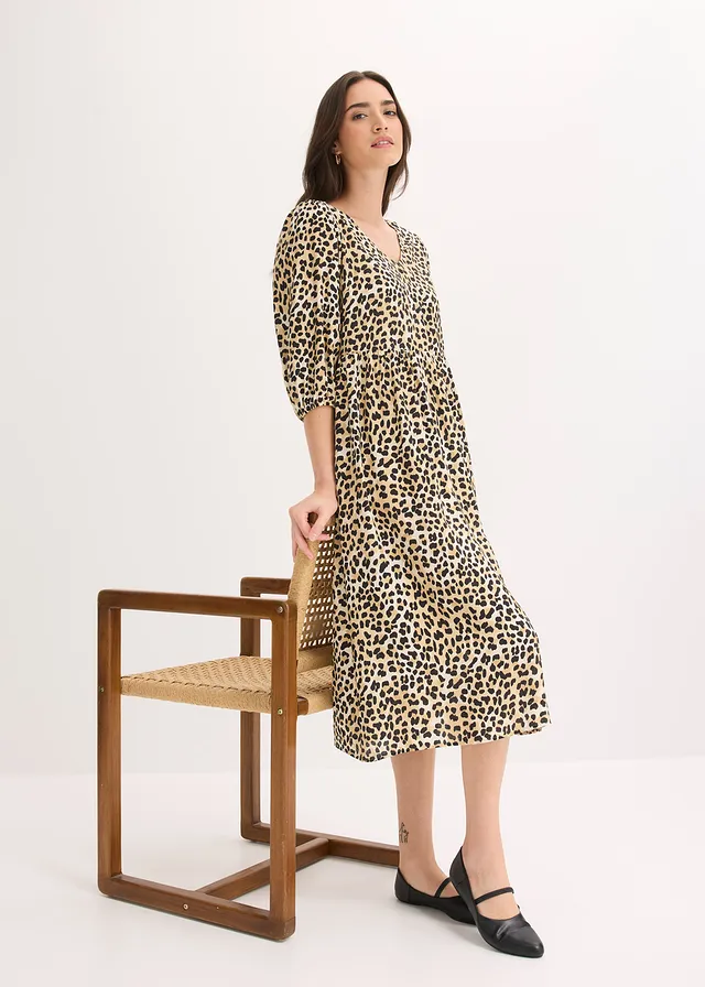 Robe-tunique fluide en viscose majoritaire • beige léopard • product-page.page-title-suffix