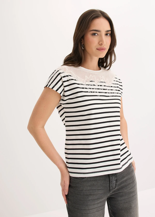 T-shirt en viscose extensible • écru/noir rayé • product-page.page-title-suffix
