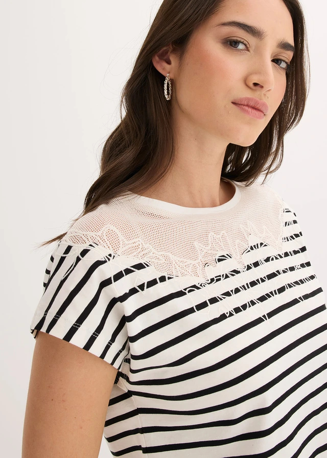 T-shirt en viscose extensible • écru/noir rayé • product-page.page-title-suffix