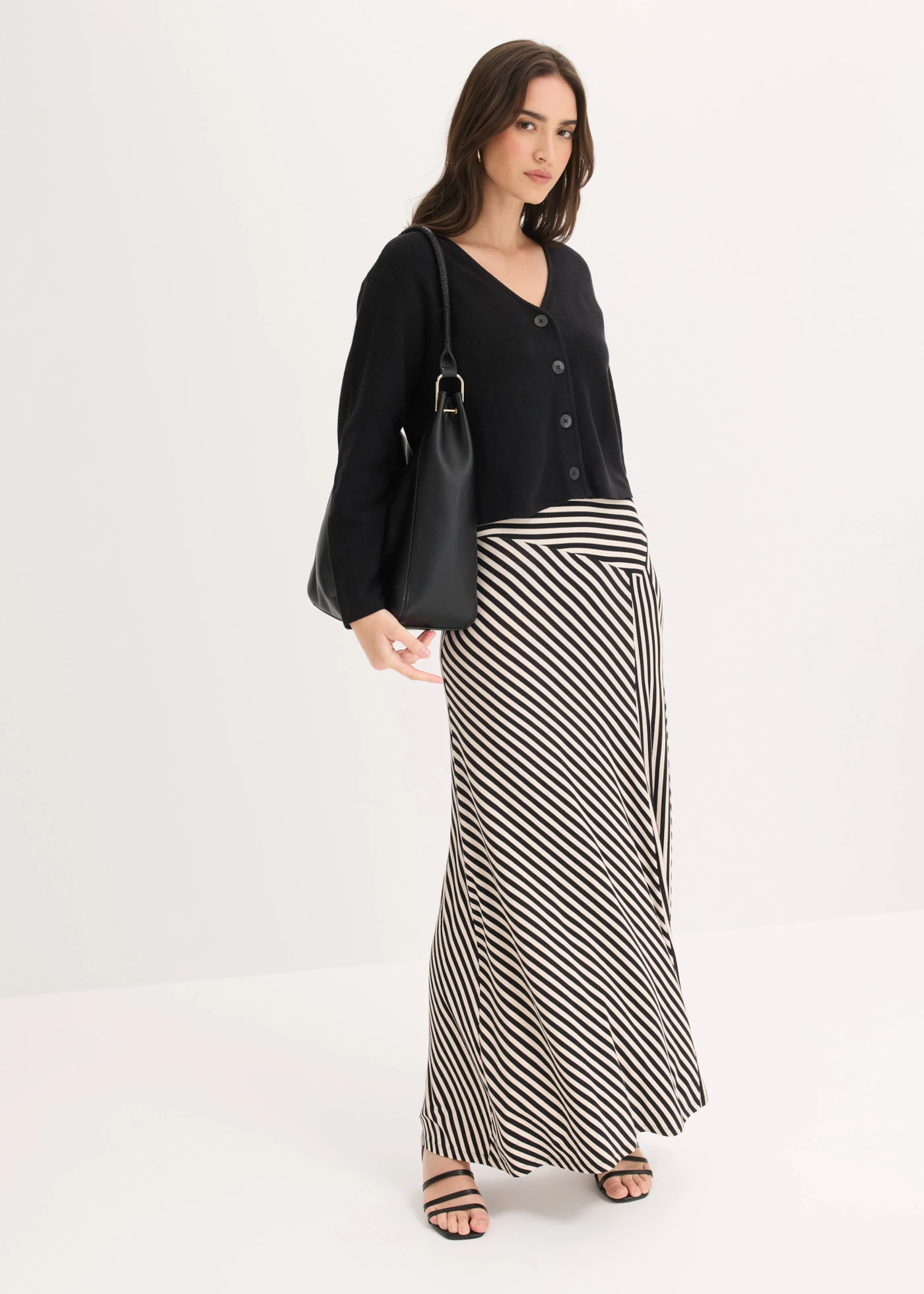 Jersey rok in een viscosemix • zwart-wolwit gestreept • bonprix online shop