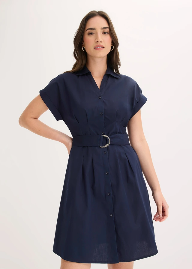 Robe-chemise 100% coton, Couleur: bleu foncé