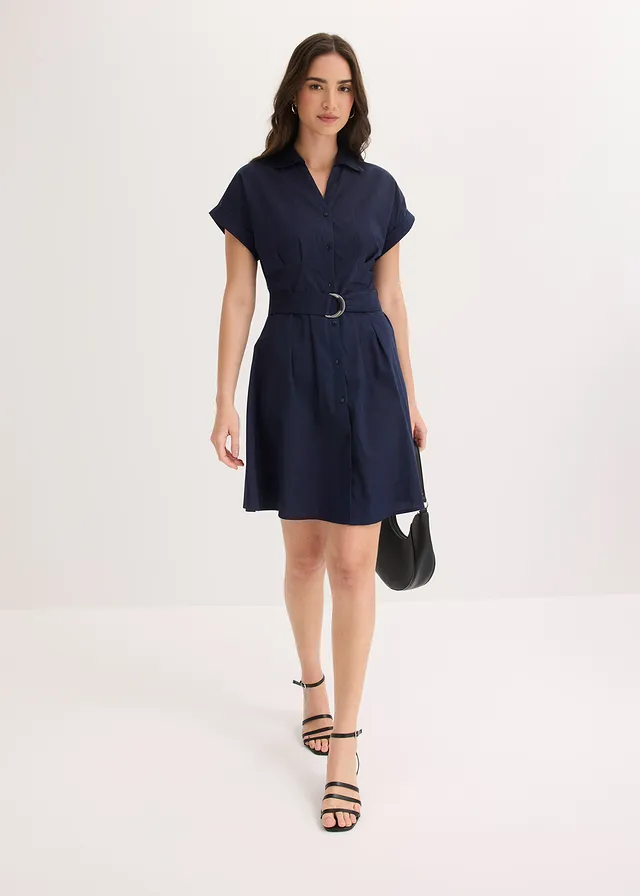 Robe-chemise 100% coton, Couleur: bleu foncé