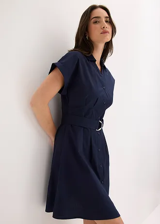 Gebloemde jurk van puur katoen • donkerblauw • bonprix online shop