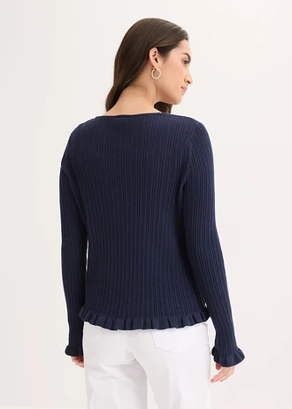 Fijn gebreid vest van katoenmix, Kleur: donkerblauw