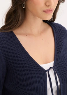 Sweter rozpinany z dzianiny o splocie drobnych oczek • ciemnoniebieski • sklep bonprix