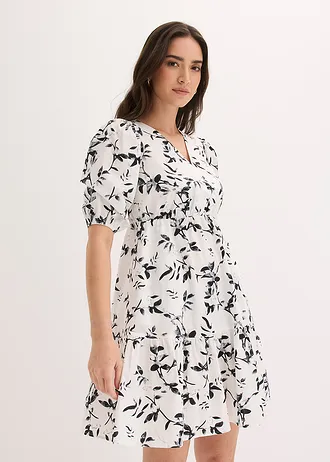 Robe courte 100% coton • blanc/noir floral • Boutique bonprix