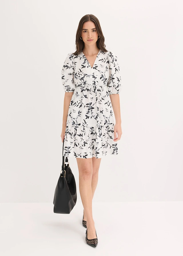 Mini jurk van katoen • wit-zwart gebloemd • product-page.page-title-suffix