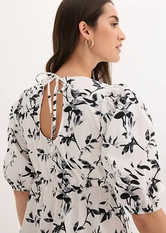 Mini jurk van katoen • wit-zwart gebloemd • bonprix online shop