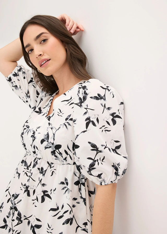 Mini jurk van katoen • wit-zwart gebloemd • product-page.page-title-suffix