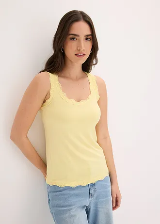 Lot de 2 tops doux en viscose extensible, Couleur: jaune clair-blanc