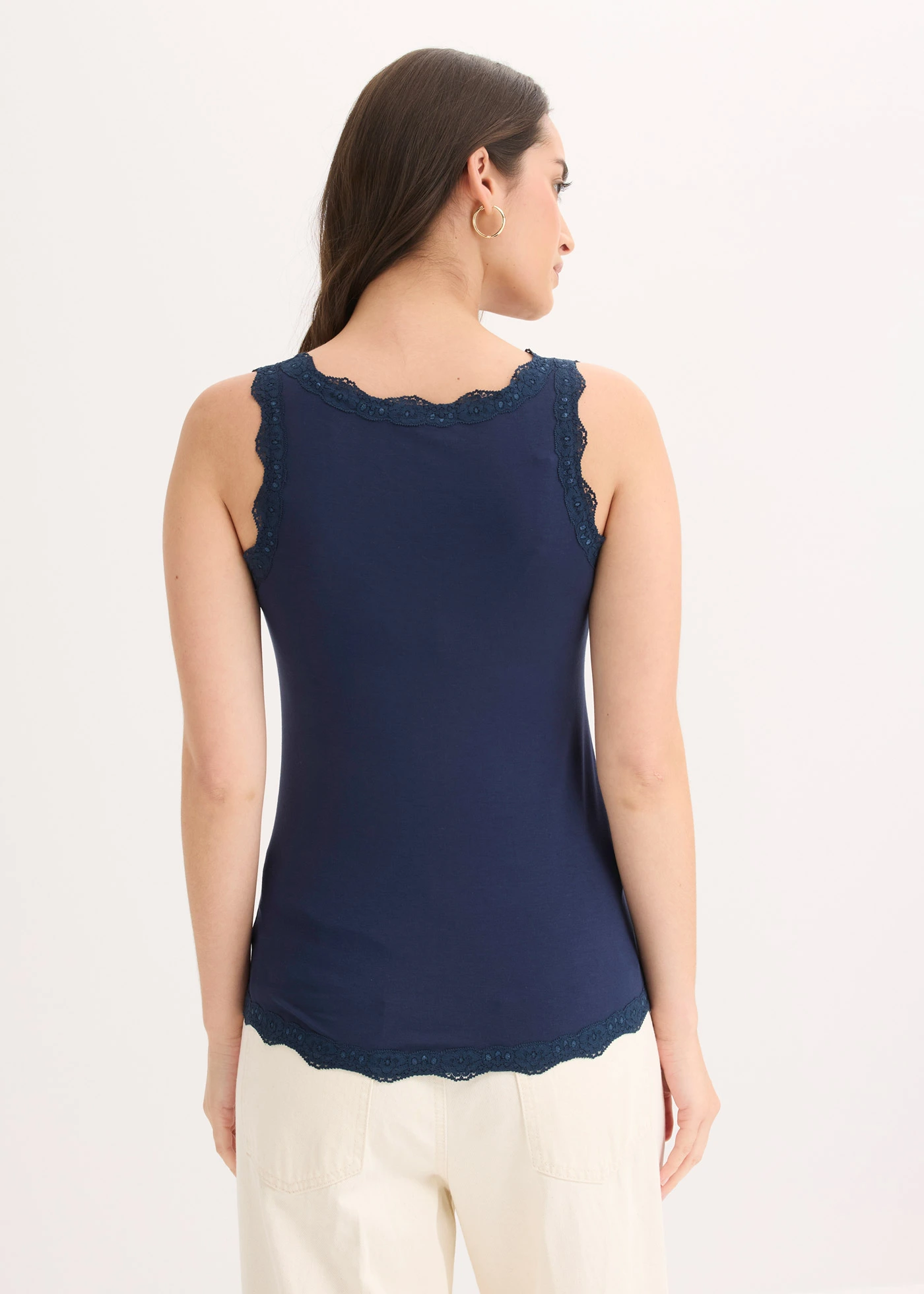 Lot de 2 tops doux en viscose extensible • bleu foncé/blanc • Boutique bonprix