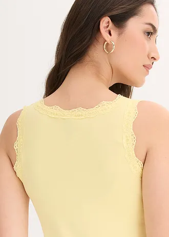 Lot de 2 tops doux en viscose extensible • jaune clair-blanc • Boutique bonprix