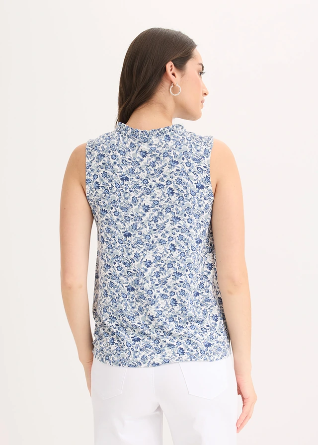 Jersey top in een viscosemix, Kleur: blauw gebloemd
