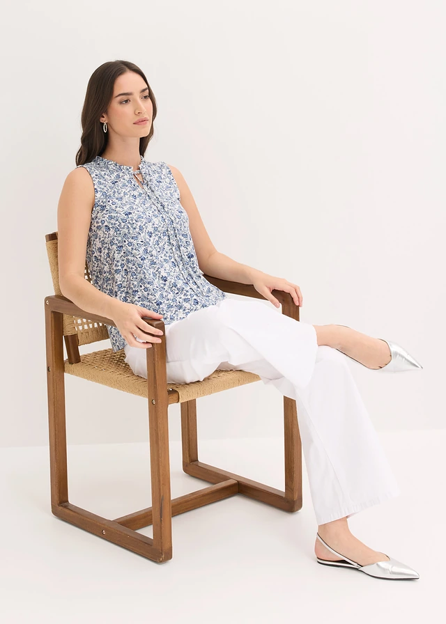 Jersey top in een viscosemix, Kleur: blauw gebloemd