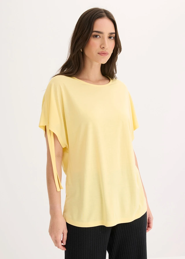 T-shirt doux en modal mélangé, Couleur: jaune pastel