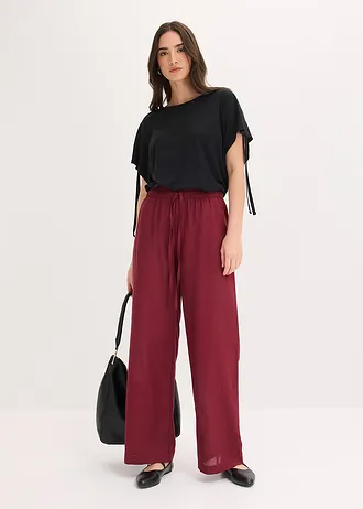 Pantalon palazzo en matière légère et aérienne, Couleur: rouge érable
