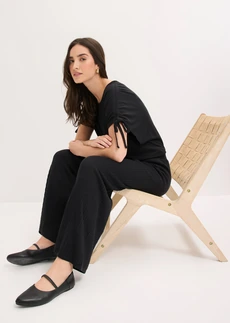 Gebreide broek van luchtige linnenmix • zwart • bonprix online shop