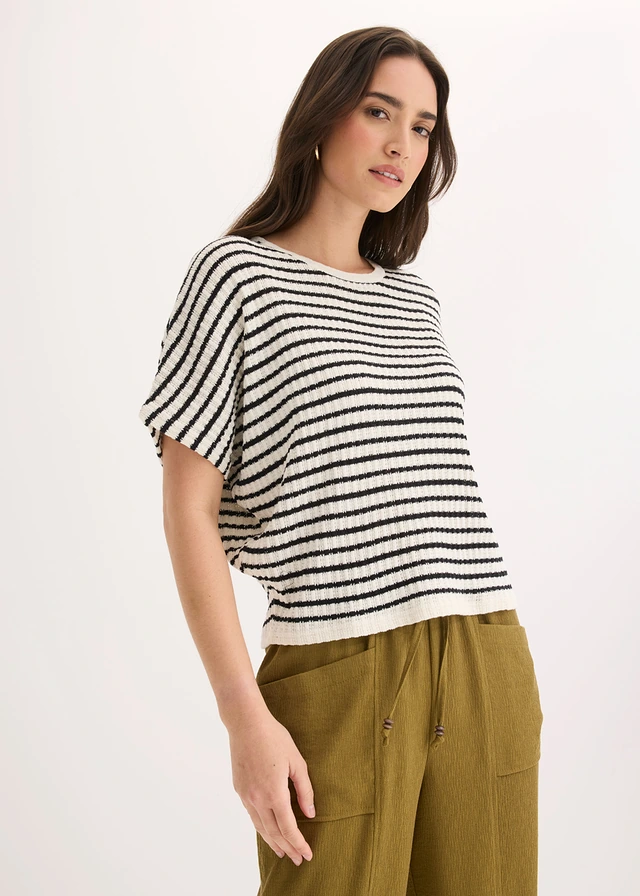 Gebreid shirt van een luchtige viscose-mix • parelwit-zwart gestreept • product-page.page-title-suffix