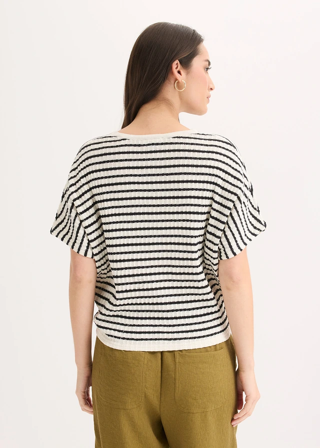 Gebreid shirt van een luchtige viscose-mix • parelwit-zwart gestreept • product-page.page-title-suffix
