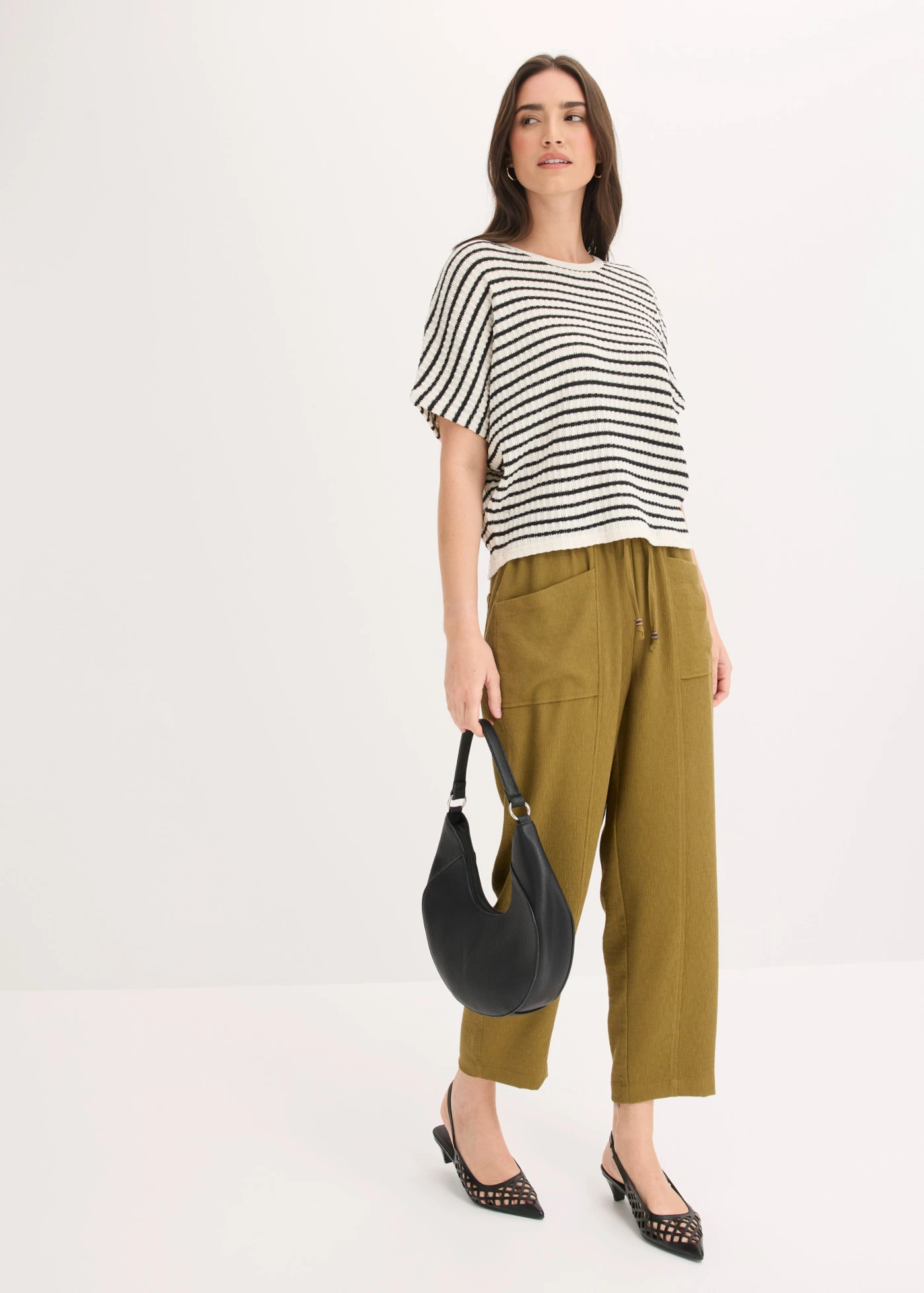 Gebreid shirt van een luchtige viscose-mix • parelwit-zwart gestreept • bonprix online shop