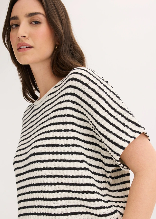 Gebreid shirt van een luchtige viscose-mix • parelwit-zwart gestreept • product-page.page-title-suffix