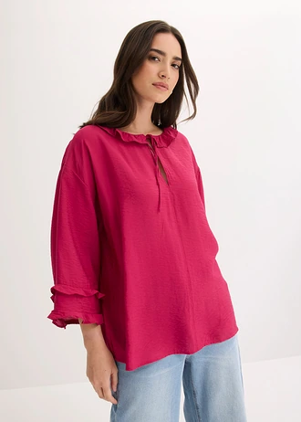 Boheme blouse in een fijne viscosemix, Kleur: bessenrood