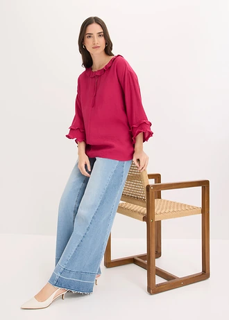 Boheme blouse in een fijne viscosemix, Kleur: bessenrood