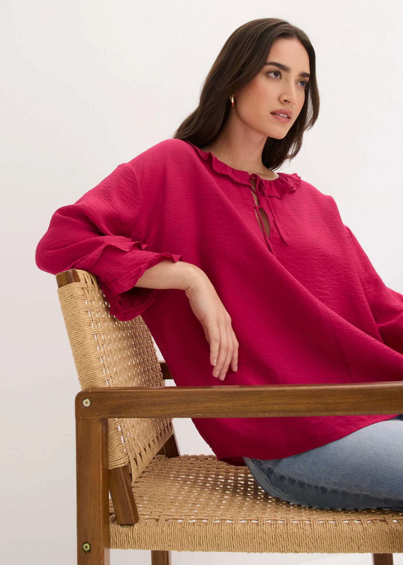 Blouse bohème en  fine viscose mélangée • magenta • Boutique bonprix