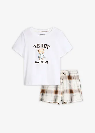 Pyjashort 100% coton, Couleur: blanc carreaux