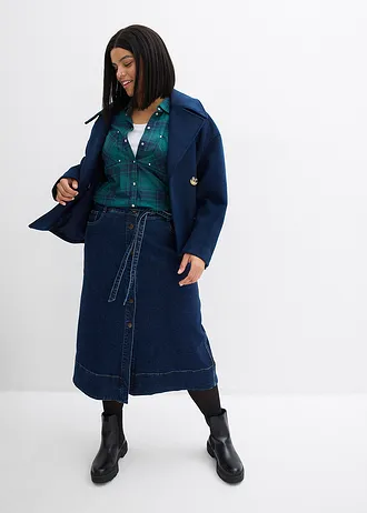 Midi spijkerrok met knoopsluiting, Kleur: donkerblauw denim used