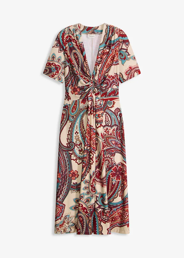Robe midi, style portefeuille, Couleur: sable clair paisley