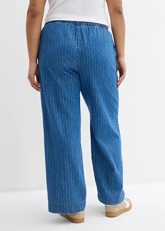 Wide leg jeans van katoen, Kleur: blue stone gestreept