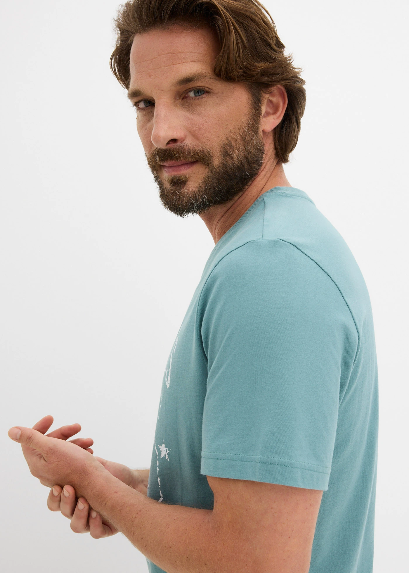 Lot de 2 T-shirts regular • bleu minéral + bleu profond imprimé • Boutique bonprix