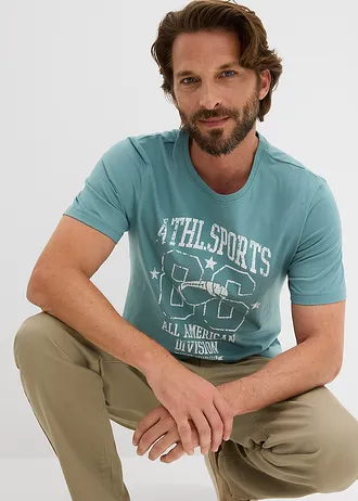 T-shirt (set van 2) in regular fit • mineraalblauw+diepblauw met print • bonprix online shop