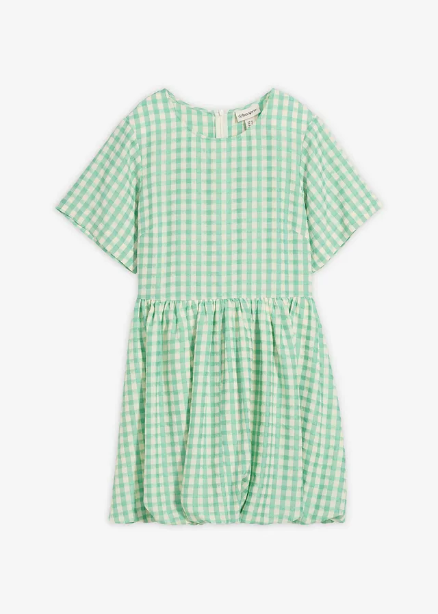 Robe courte base boule • vert-blanc carreaux • Boutique bonprix