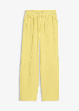 Pantalon en gaze de coton à taille élastiquée • citron pastel délavé • Boutique bonprix