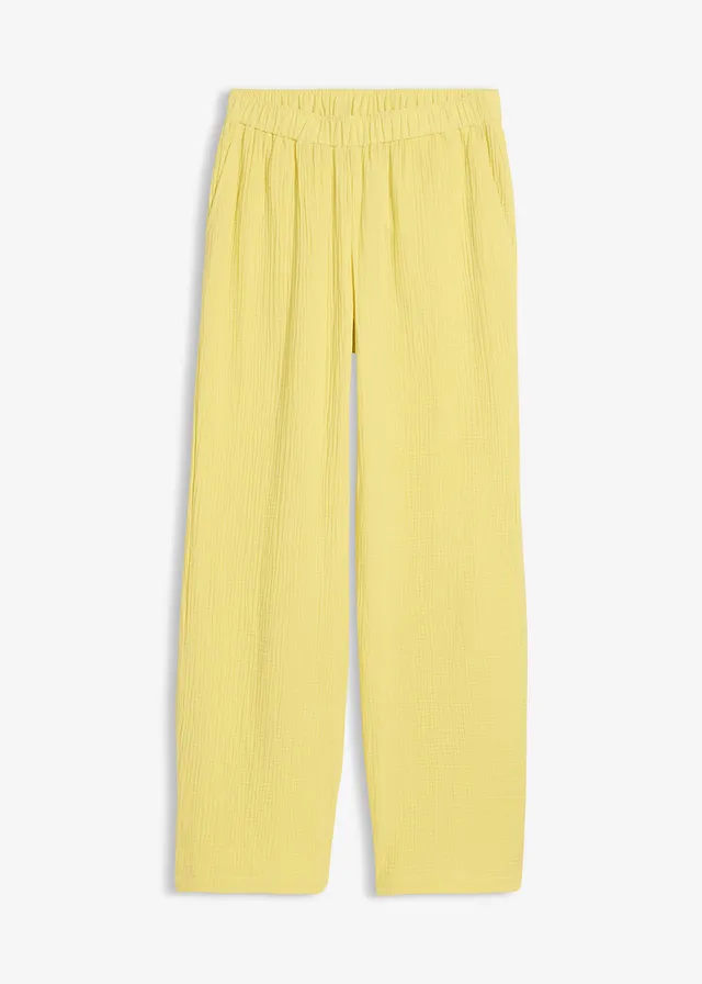 Pantalon en gaze de coton à taille élastiquée • citron pastel délavé • Boutique bonprix