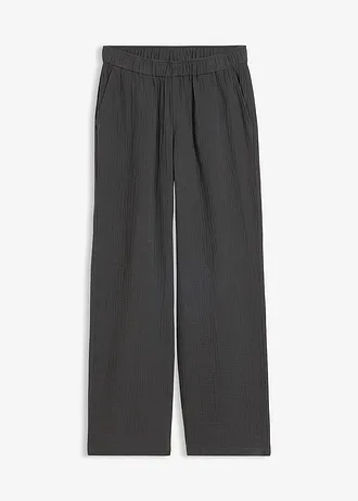 Pantalon en gaze de coton à taille élastiquée • anthracite délavé • Boutique bonprix