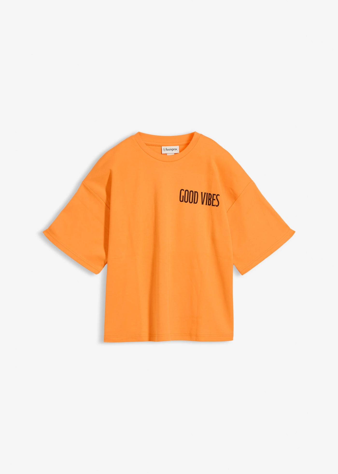 Oversized shirt van puur biologisch katoen • feloranje-zwart met print • bonprix online shop