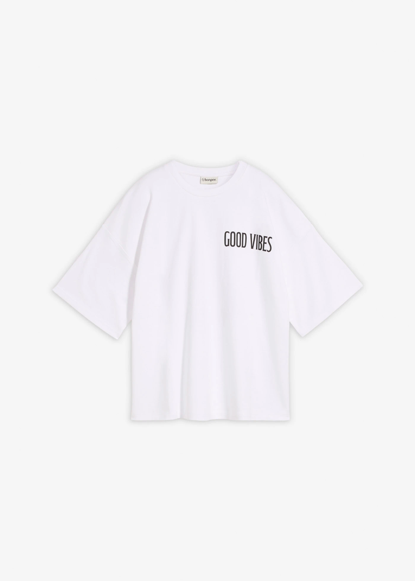 Bluză oversize din bumbac organic 100% • alb-negru, cu imprimeu • magazin bonprix