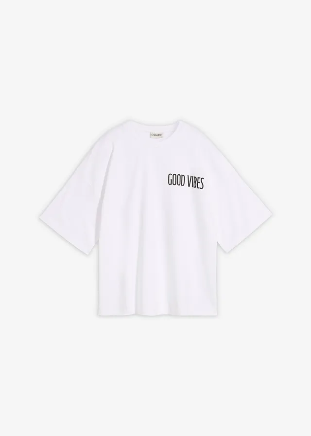 T-shirt oversize 100% coton, Couleur: blanc-noir imprimé