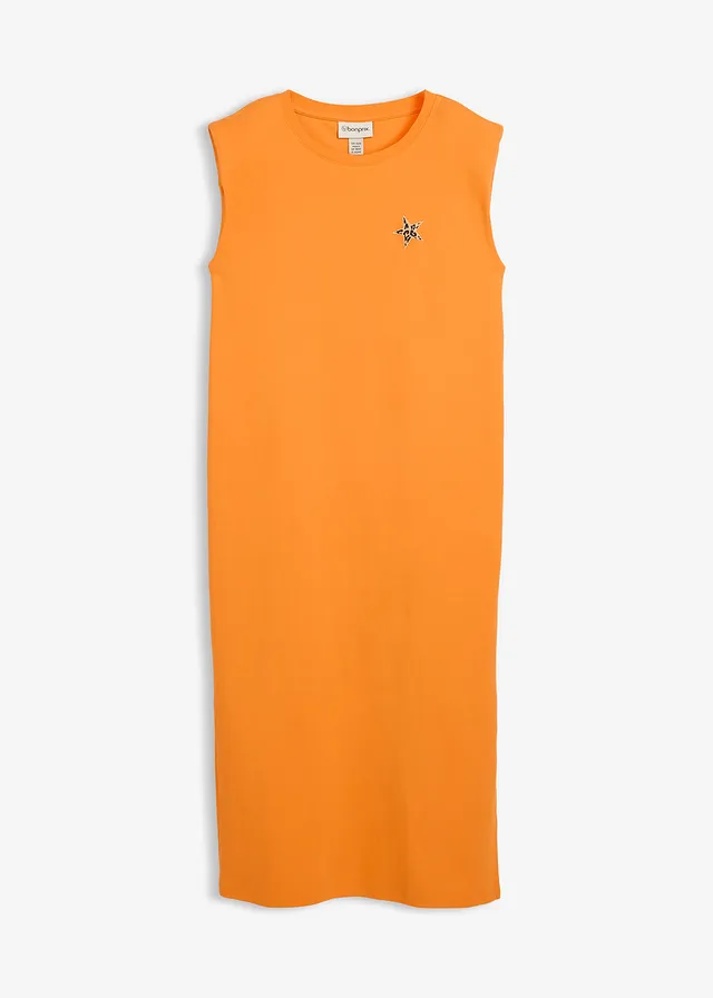 Robe T-shirt 100% coton, Couleur: orange vif délavé