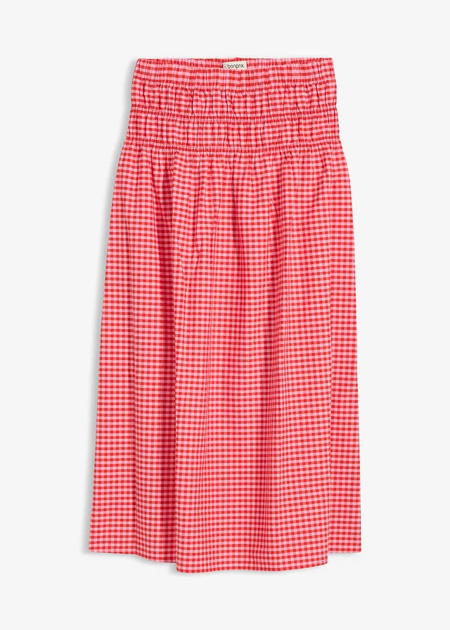 Fustă maxi din material elastic cu bumbac • roz-roșu-căpșună cadrilat • magazin bonprix