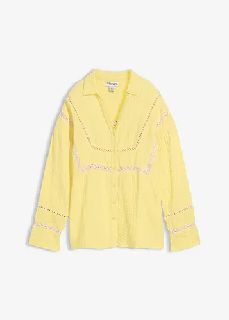 Mušelínová blúzka s čipkovými časťami • svetlolimetková washed • obchod bonprix